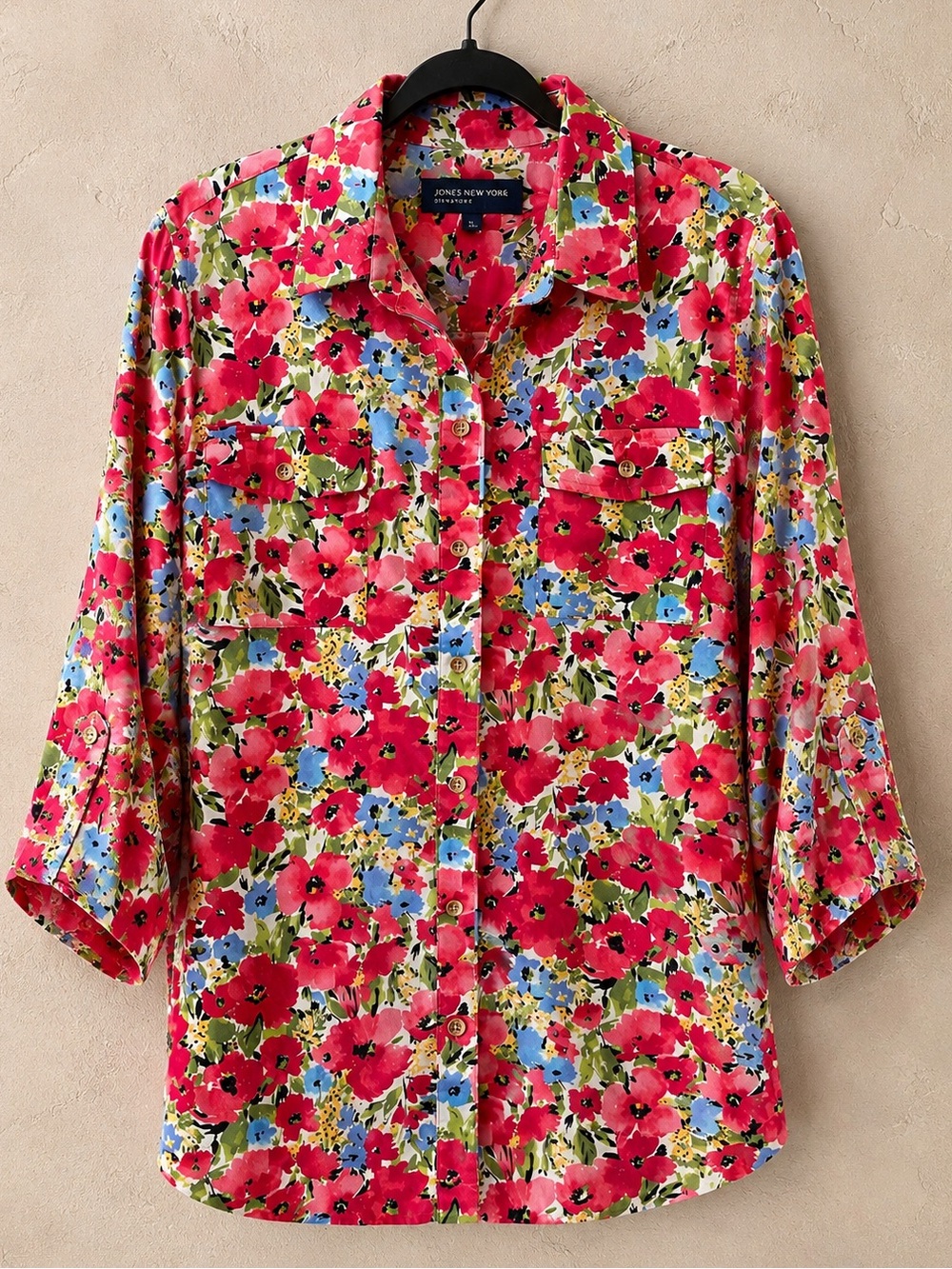 Jones New York Signature Women’s Floral Button-Up Shirt 100% Cotton Size L